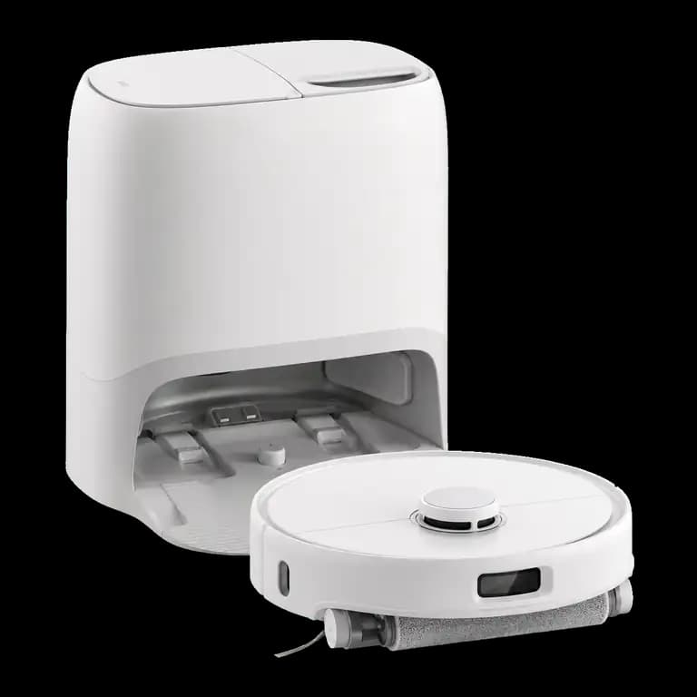 KI-generierte Produktvisualisierung des Roborock Qrevo Curv 2 Flow mit Station